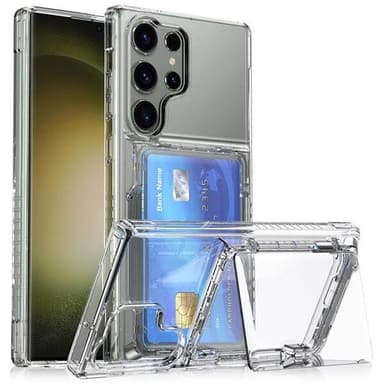 Takakansi korttipaikalla ja jalustalla Samsung S23 Ultra -puhelimelle