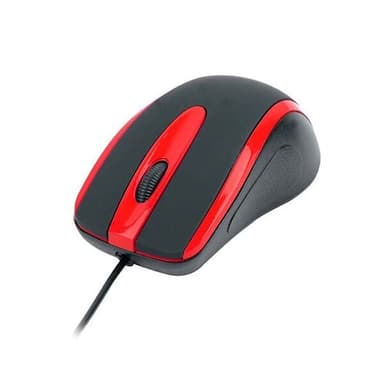 Optinen tietokonehiiri USB-liitännällä ja ergonomisella muotoilulla - musta/punainen