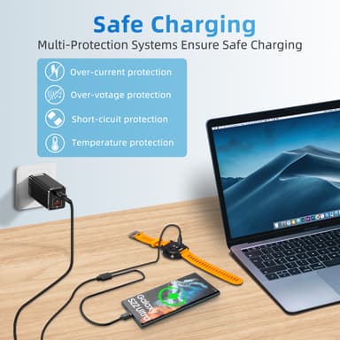 2-in-1-laturi USB-C-matkapuhelimelle ja urheilukellolle Musta
