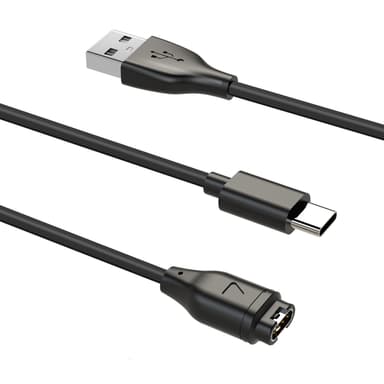 2-in-1-laturi USB-C-matkapuhelimelle ja urheilukellolle Musta