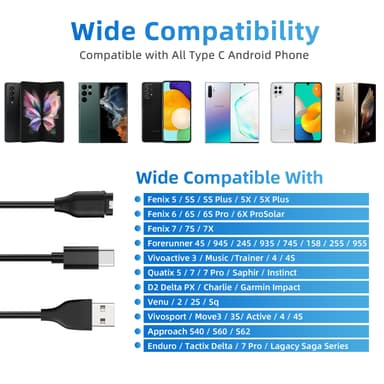 2-in-1-laturi USB-C-matkapuhelimelle ja urheilukellolle Musta