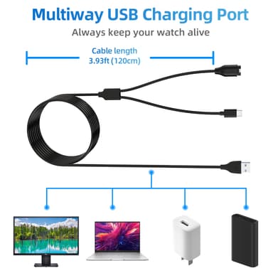 2-in-1-laturi USB-C-matkapuhelimelle ja urheilukellolle Musta