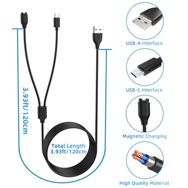 2-in-1-laturi USB-C-matkapuhelimelle ja urheilukellolle Musta