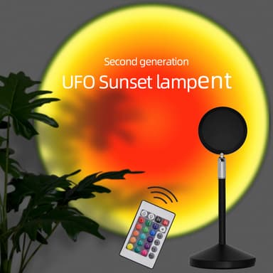 Pöytävalaisin ""Sunset"" - Projisoi auringonlaskua, 16 väriä, kaukosäädin Musta