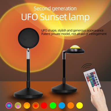 Pöytävalaisin ""Sunset"" - Projisoi auringonlaskua, 16 väriä, kaukosäädin Musta