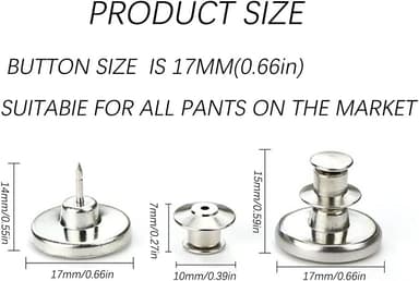 Irrotettavat farkkunapit 10 kpl Hopea Perfect Fit Button