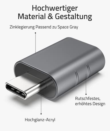 USB 3.2 - C-tyypin OTG-sovitin 10 Gbps Harmaa