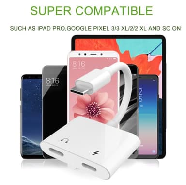 USB-C 2-in-1 -sovitin kuulokkeille ja laturilla