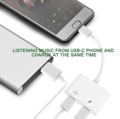 USB-C 2-in-1 -sovitin kuulokkeille ja laturilla