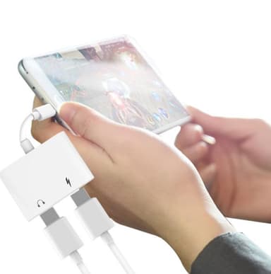 USB-C 2-in-1 -sovitin kuulokkeille ja laturilla