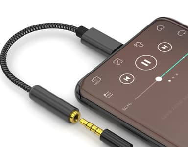 USB-C - 3,5 mm sovitin kuulokkeille Musta