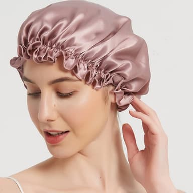 100 % Mulberry Silk Sleep Cap naisille, Pehmeä päähuivi nukkumiseen Vaaleanpunainen XL