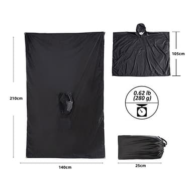 Monikäyttöinen hupullinen sadeponcho / telttapeite / katos retkeilyretkeilyyn Tummansininen