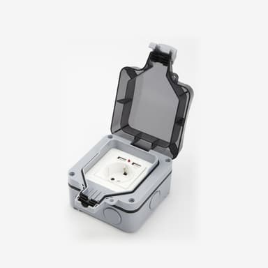 Vedenpitävä seinäpistorasia kannella, 2 USB-porttia Harmaa