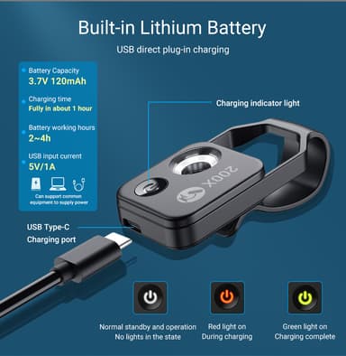 Puhelinmikroskooppi CPL-linssillä / 200X / LED-valot Musta