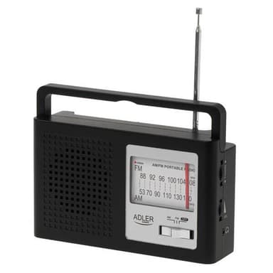 AM/FM-radio, jossa on teleskooppiantenni ja liitäntätulo