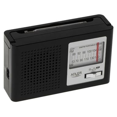 AM/FM-radio, jossa on teleskooppiantenni ja liitäntätulo