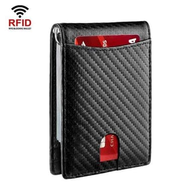 Nahkainen lompakko RFID-suojauksella luottokorteille - musta
