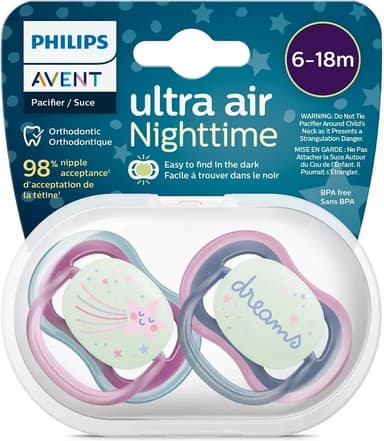Philips Avent SCF376/14 Ultra Air Nighttime -tutit 6-18 kk, 2 kpl, uni