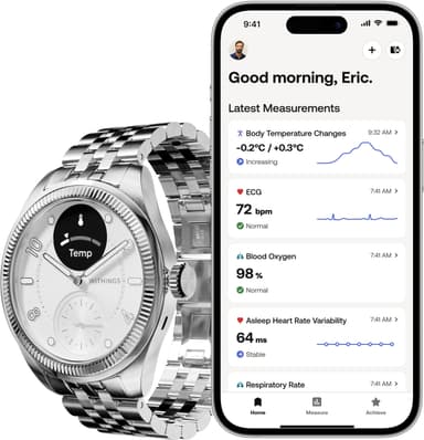 Withings ScanWatch Nova Brilliant hybridiälykello 39 mm (hopea)