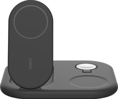 Belkin 3-in-1 Qi2 kokoontaitettava MagSafe laturi (musta)