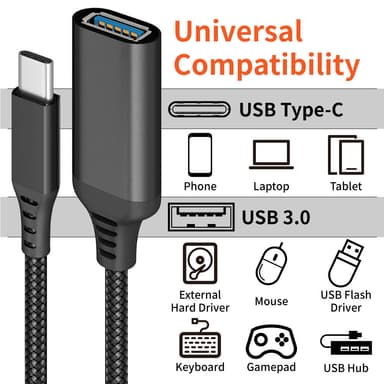 USB-C uros-USB 3.0 naaras sovitin Musta 20 cm