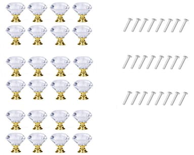Timantin muotoiset nupit lasissa Läpinäkyvä/kulta 8 kpl