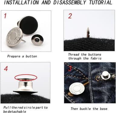 Irrotettavat farkkunapit 10 kpl Hopea Perfect Fit Button