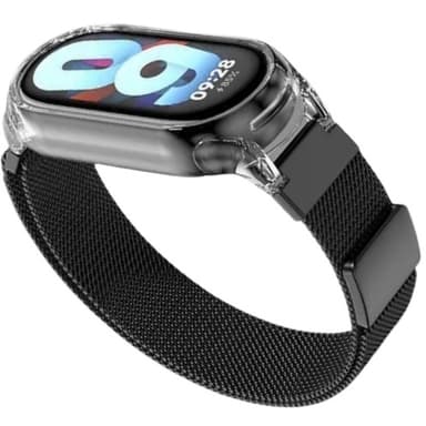 Magneettinen hihna Xiaomi Mi Bandille läpinäkyvällä kotelolla Musta Xiaomi Mi Band 8