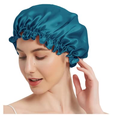 100 % Mulberry Silk Sleep Cap naisille, Pehmeä Night Sleep Hat Sininen L