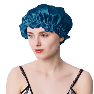 100 % Mulberry Silk Sleep Cap naisille, Pehmeä Night Sleep Hat Sininen L