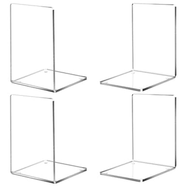 Bookend Acrylic 4 kpl, läpinäkyvä, uudelleenkäytettävä kirjateline, kirjateline koulutoimiston kirjaston makuuhuoneen pöytään Läpinäkyvä