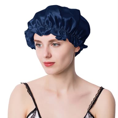 100 % Mulberry Silk Sleep Cap naisille, Pehmeä Night Sleep Hat Laivastonsininen M