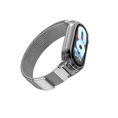 Magneettinen hihna Xiaomi Mi Bandille läpinäkyvällä kotelolla Hopea Xiaomi Mi Band 3/4/5/6