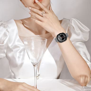 Samsung Galaxy Watch Ultra 47MM ruostumattomasta teräksestä valmistettu kellon ranneke, jossa on kaksinkertainen nappi Hopea