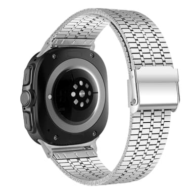 Samsung Galaxy Watch Ultra 47MM ruostumattomasta teräksestä valmistettu kellon ranneke, jossa on kaksinkertainen nappi Hopea