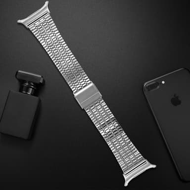 Samsung Galaxy Watch Ultra 47MM ruostumattomasta teräksestä valmistettu kellon ranneke, jossa on kaksinkertainen nappi Hopea