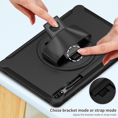 SKALO Samsung Tab S7 FE Extra Shockproof Armor 360 Kahva/Tripod Suojakuori - Musta