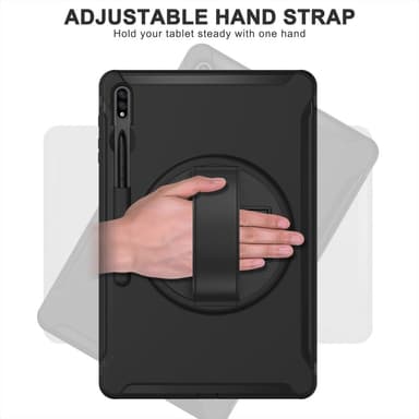 SKALO Samsung Tab S7 FE Extra Shockproof Armor 360 Kahva/Tripod Suojakuori - Musta