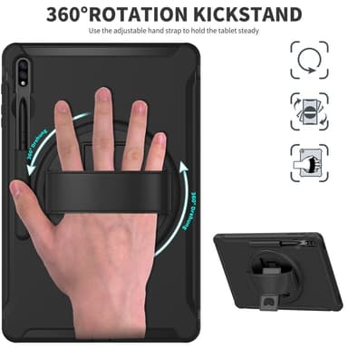 SKALO Samsung Tab S7 FE Extra Shockproof Armor 360 Kahva/Tripod Suojakuori - Musta