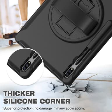 SKALO Samsung Tab S7 FE Extra Shockproof Armor 360 Kahva/Tripod Suojakuori - Musta