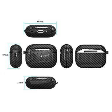 SKALO AirPods Pro 2 Carbon Fiber TPU-suojakuori avainrengas - Musta
