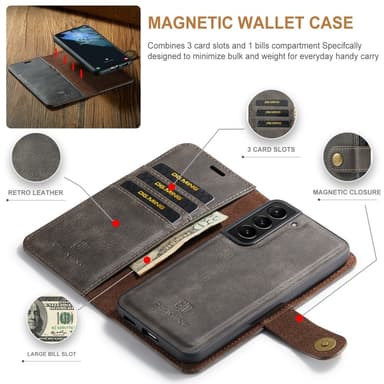DG MING Samsung S24 2-in-1 magneetti lompakkokotelo - Harmaa