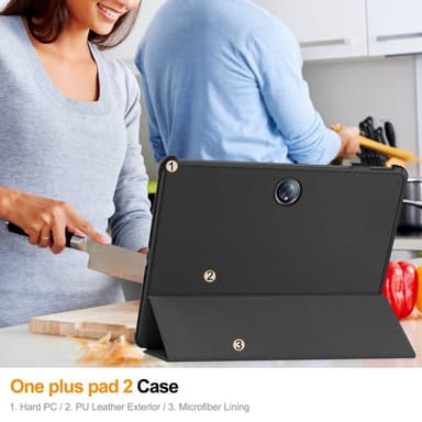 SKALO OnePlus Pad 2 Trifold Suojakotelo - Musta