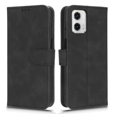 SKALO Motorola Moto G73 5G Matt PU Nahka lompakkokotelo - Musta