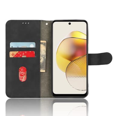 SKALO Motorola Moto G73 5G Matt PU Nahka lompakkokotelo - Musta