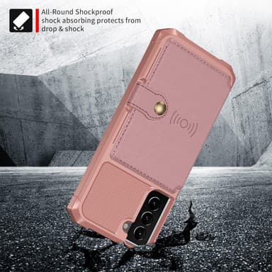 SKALO Samsung S22 Iskunkestävä kuori lompakolla - Pinkki