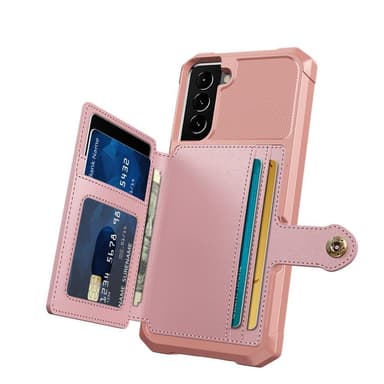 SKALO Samsung S22 Iskunkestävä kuori lompakolla - Pinkki