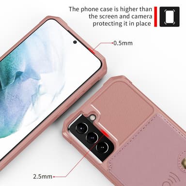 SKALO Samsung S22 Iskunkestävä kuori lompakolla - Pinkki