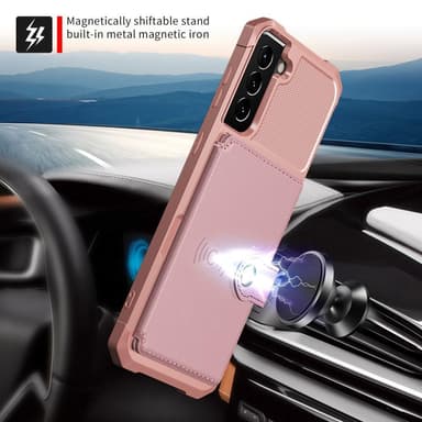 SKALO Samsung S22 Iskunkestävä kuori lompakolla - Pinkki